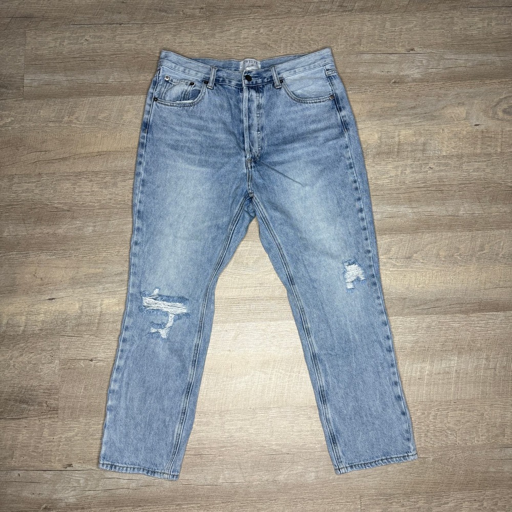 Twelve By Ontwelfth Straight Leg Distressed High Rise Ankle Blue Jeans Size 29